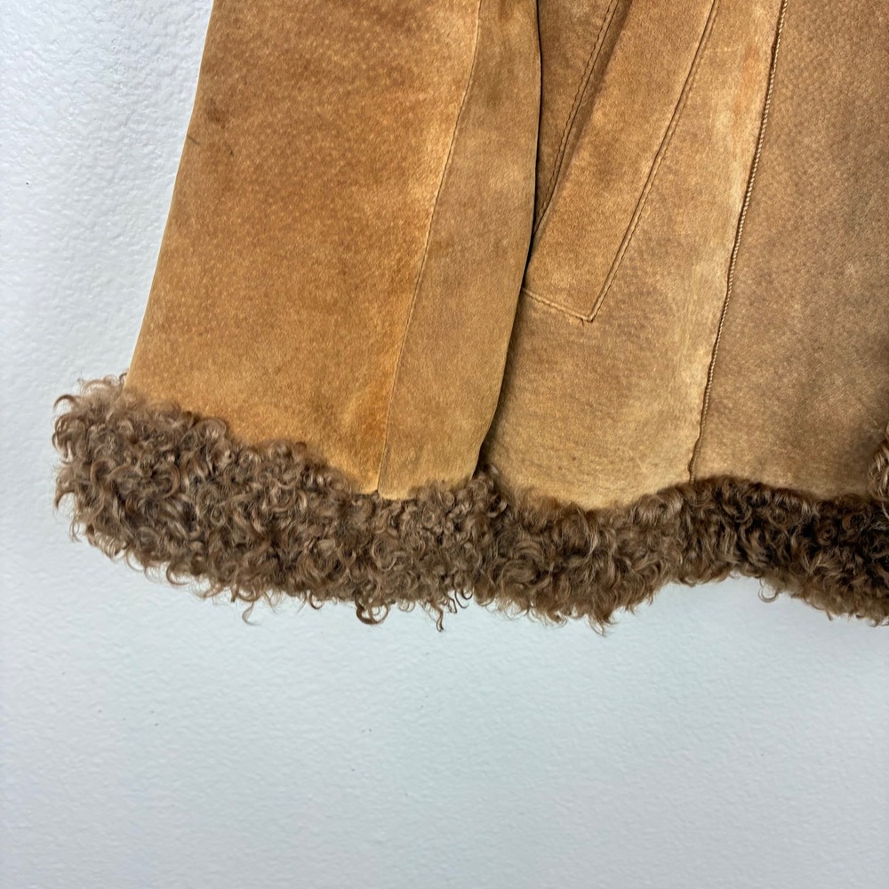 Vintage Womens Coat Sz L Penny Lane Genuine Leather Suede Fur Afghan Brown Boho - Picture 13 of 14